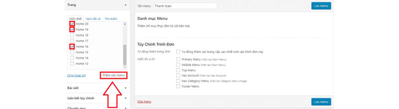 cách chỉnh sửa menu cho website - thêm trang vào menu