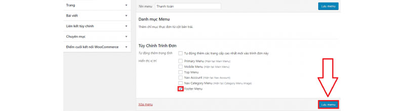 cách chỉnh sửa menu cho website - lưu menu