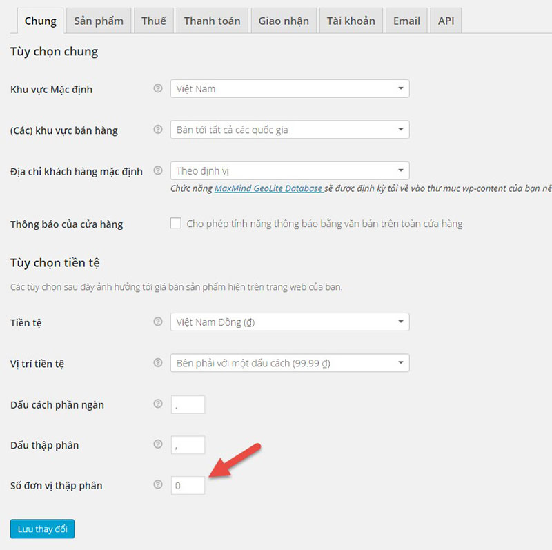 thiết lập thuộc tính cho woocommerce
