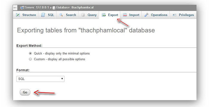 chuyển dữ liệu từ localhost lên host